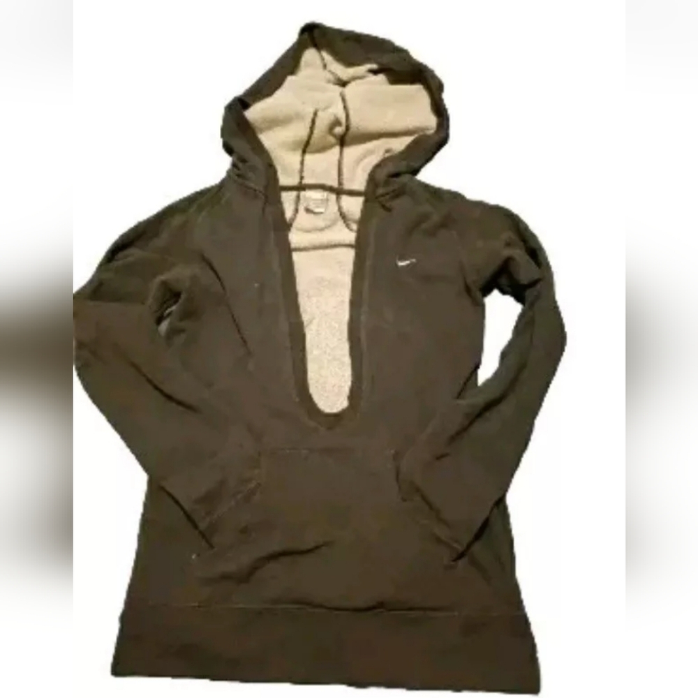Vtg Nike Fit Dry Hoodie Gray Ladies  M(8-10) Pockets Deep"U"Neck Missing String